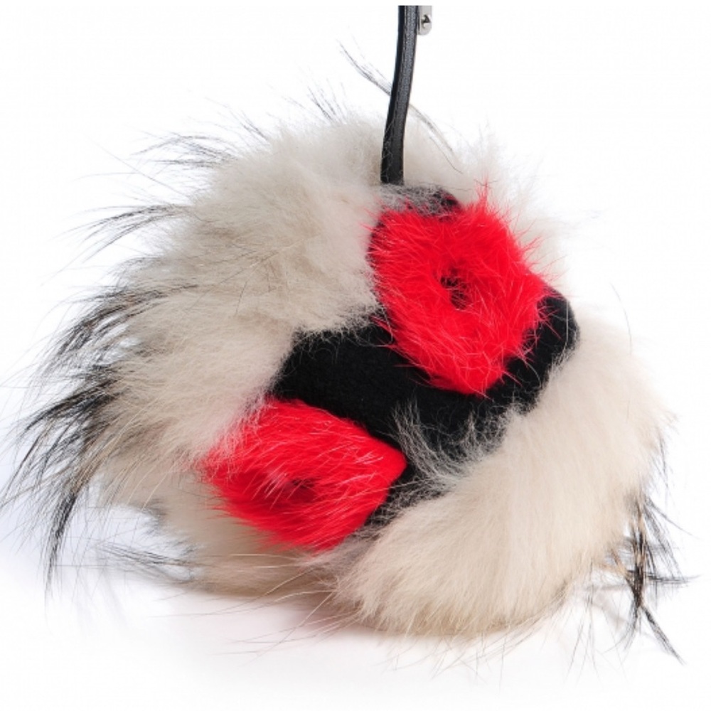 Fendi Red and Black Fur Pom Pom Keychain